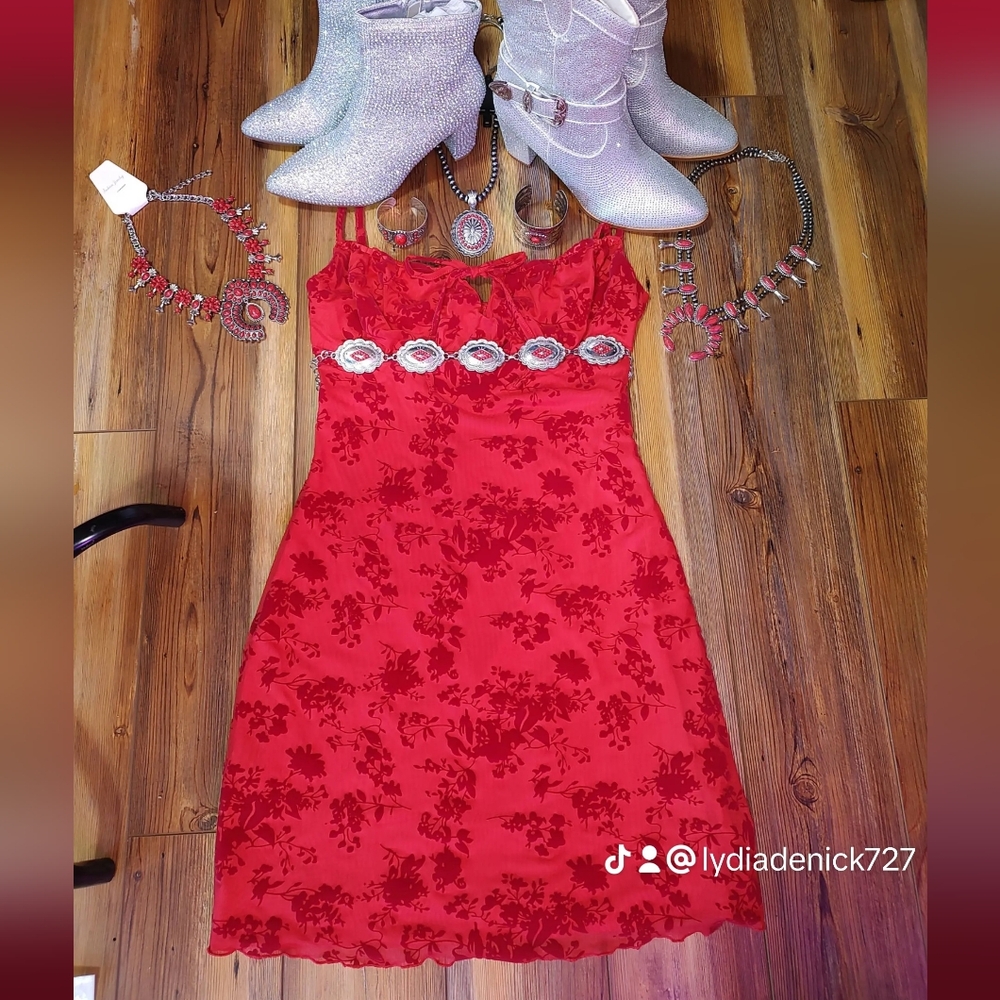 Women's red floral design dress